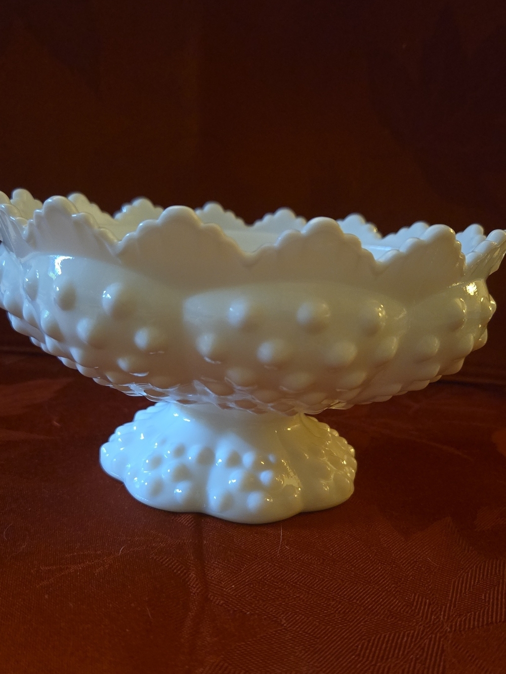 Fenton Hobnail Milk Glass Candle Bowl Center Piece